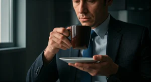 Professional drinking coffee to function on 4 hours of sleep